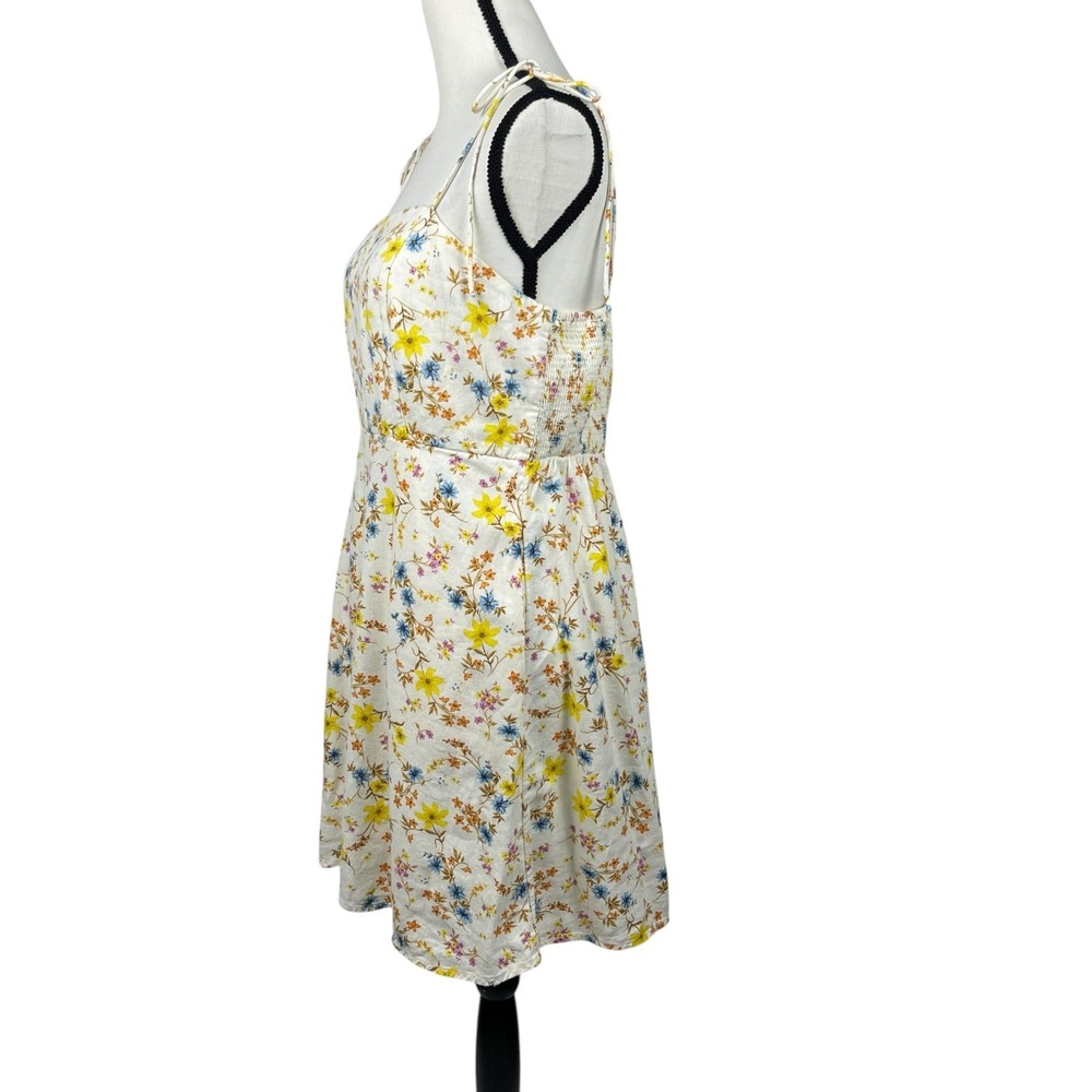 Old Navy Women's Mini Dress Large Floral Linen Blend Smocked Tie Strap Sundress - Picture 5 of 11